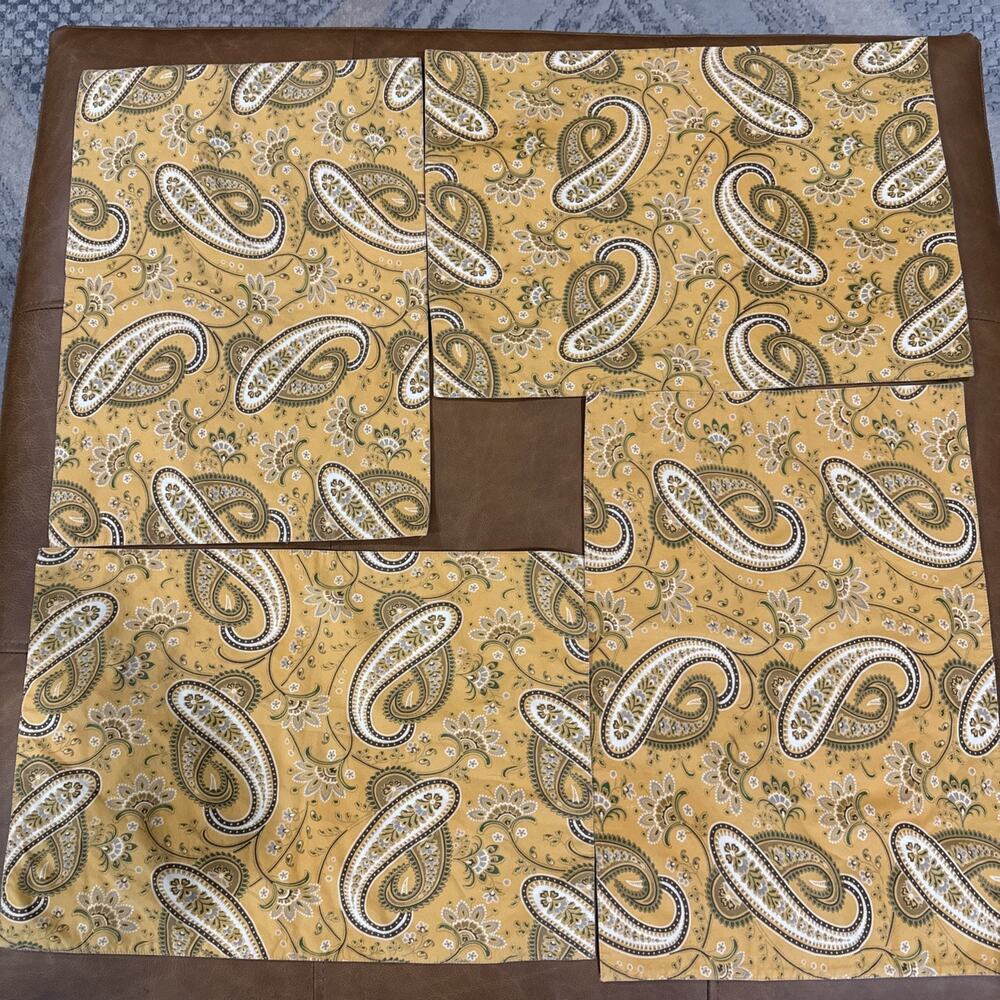 Pottery Barn Mustard Yellow Ivory Floral Paisley Linen Blend Placemats-Set of 4